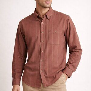 VTG Ralph Lauren Chaps Burgundy Red Striped Button Up Shirt Men's Sze 17 34-35